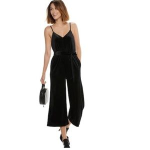Velvet Cropped Wide Leg Spaghetti Strap Jumpsuit